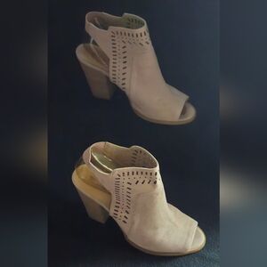 Restricted Blush Pink Faux Suede Cutout Peep-Toe Block Heels Sandals - Size 9